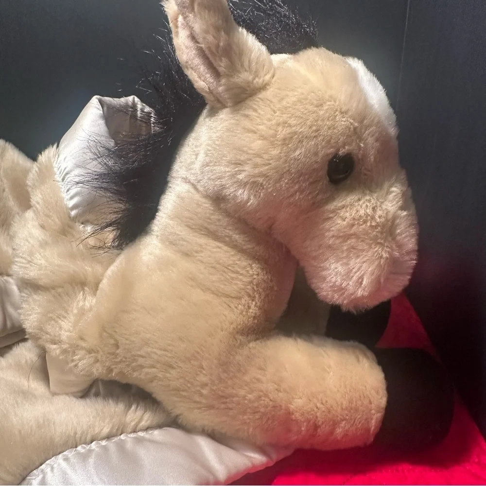 Vintage Crazy Mountain Plush Horse Baby Lovey Blanket - Tan and Black
